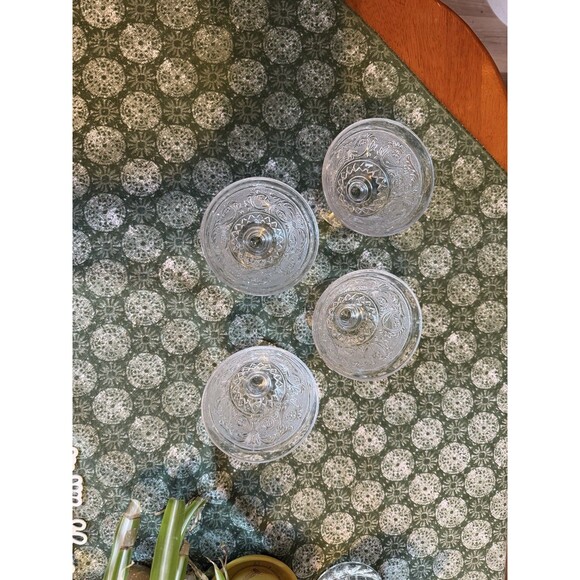 4 Duncan Miller Sandwich Clear Ice Cream Dishes Set Vintage Scroll Etch MCM Lot - Picture 2 of 5
